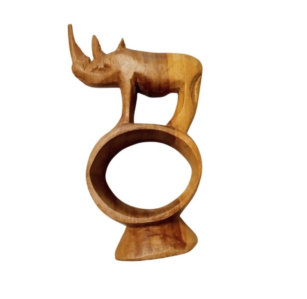 Vintage Hand Carved Wood Rhinoceros Napkin Ring Kenya African Safari Table Decor